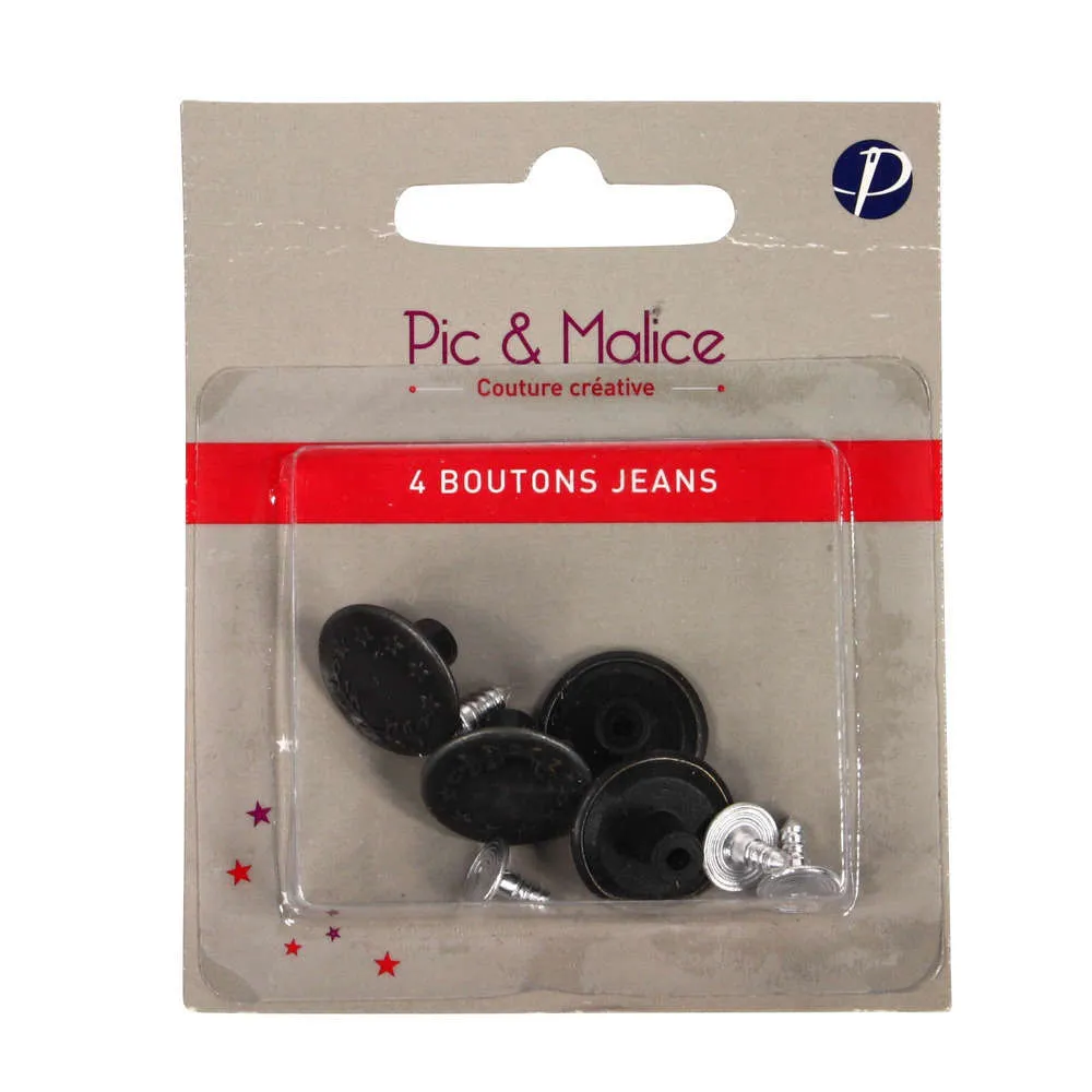 Boutons de jeans x4, coloris métal - 16mm