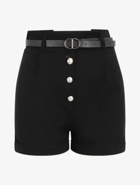Short trapèze à boutons décoratifs - Noir