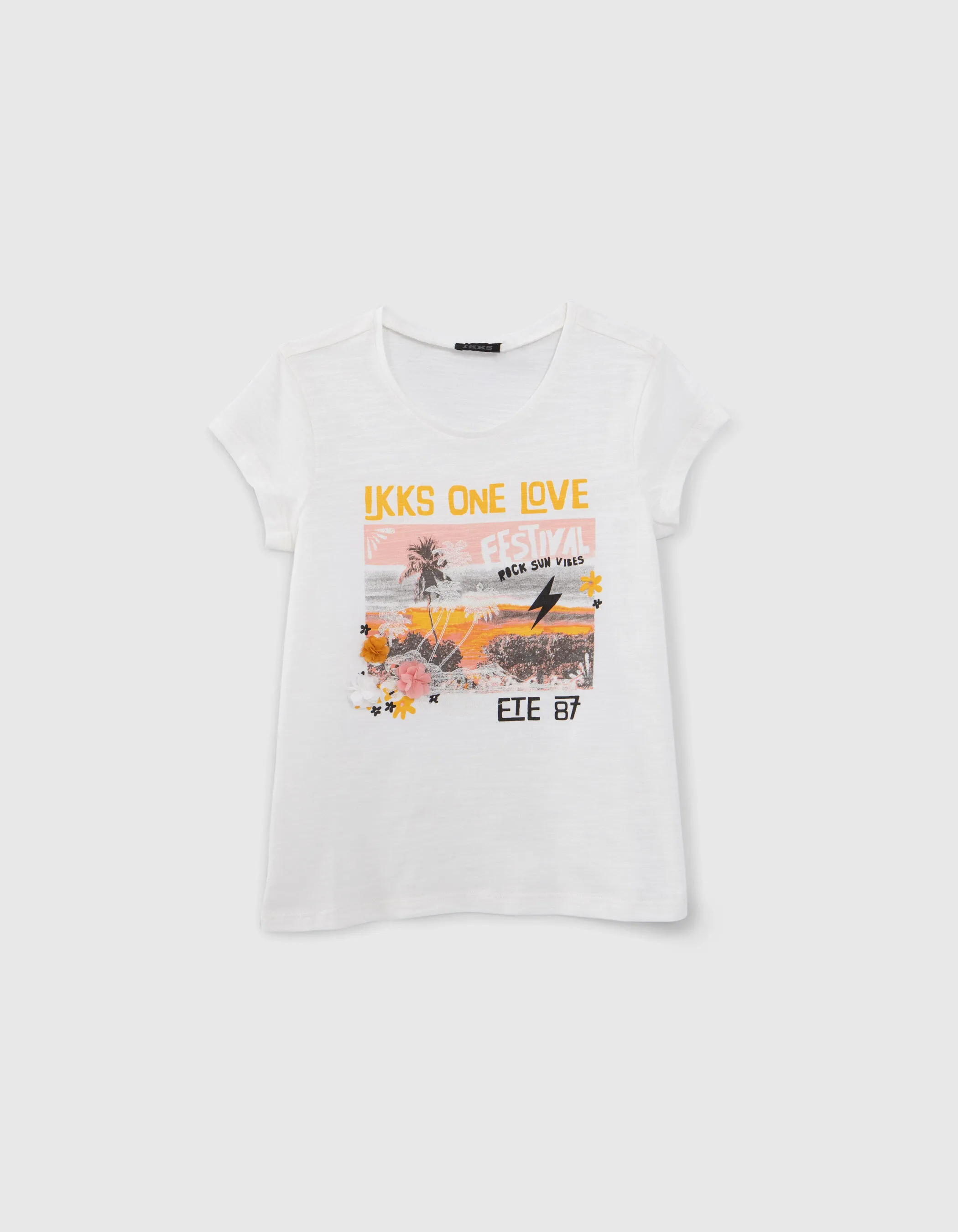 T-shirt écru coton bio coucher de soleil fille